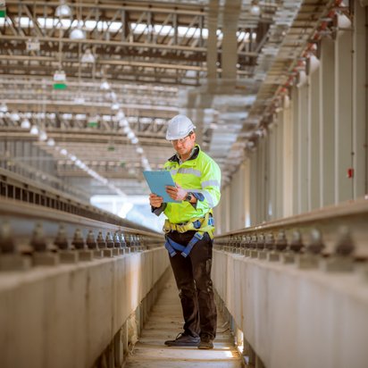 Engineer inspecting the railway and construction process