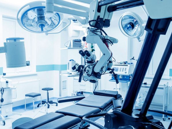 A modern microscope used for operations in a surgery room