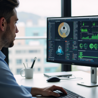 An IT specialist is working to secure corporate data networks An IT specialist is working to secure corporate data networks